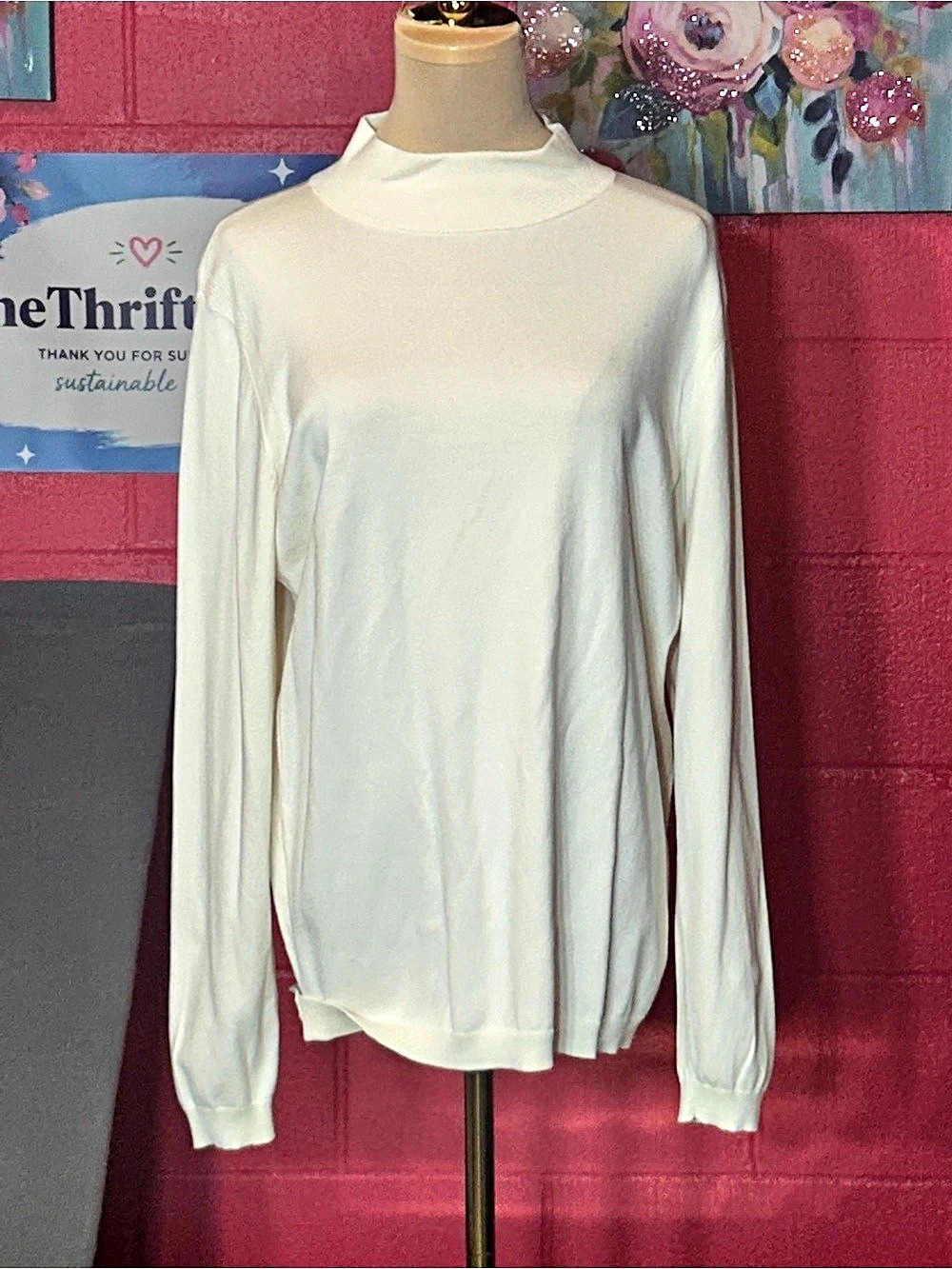 Talbots Long Sleeve Mock Neck Cotton Blend Large